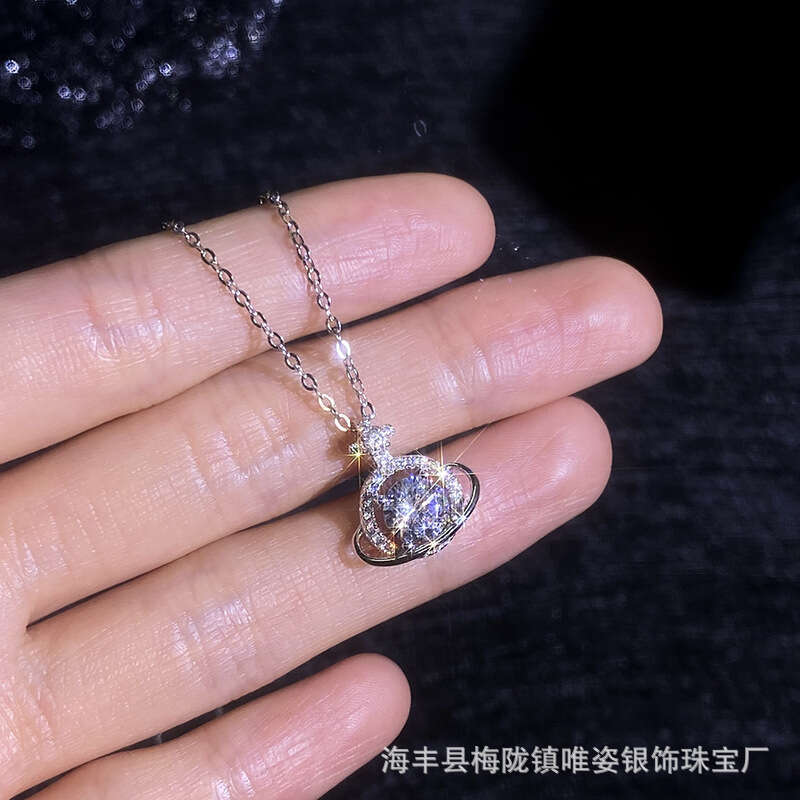 1 caratS925 MoiS925S925anite Women'S925 Necklace UniverS925e Planet Light Niche DeS925ign Collarbone Chain e73