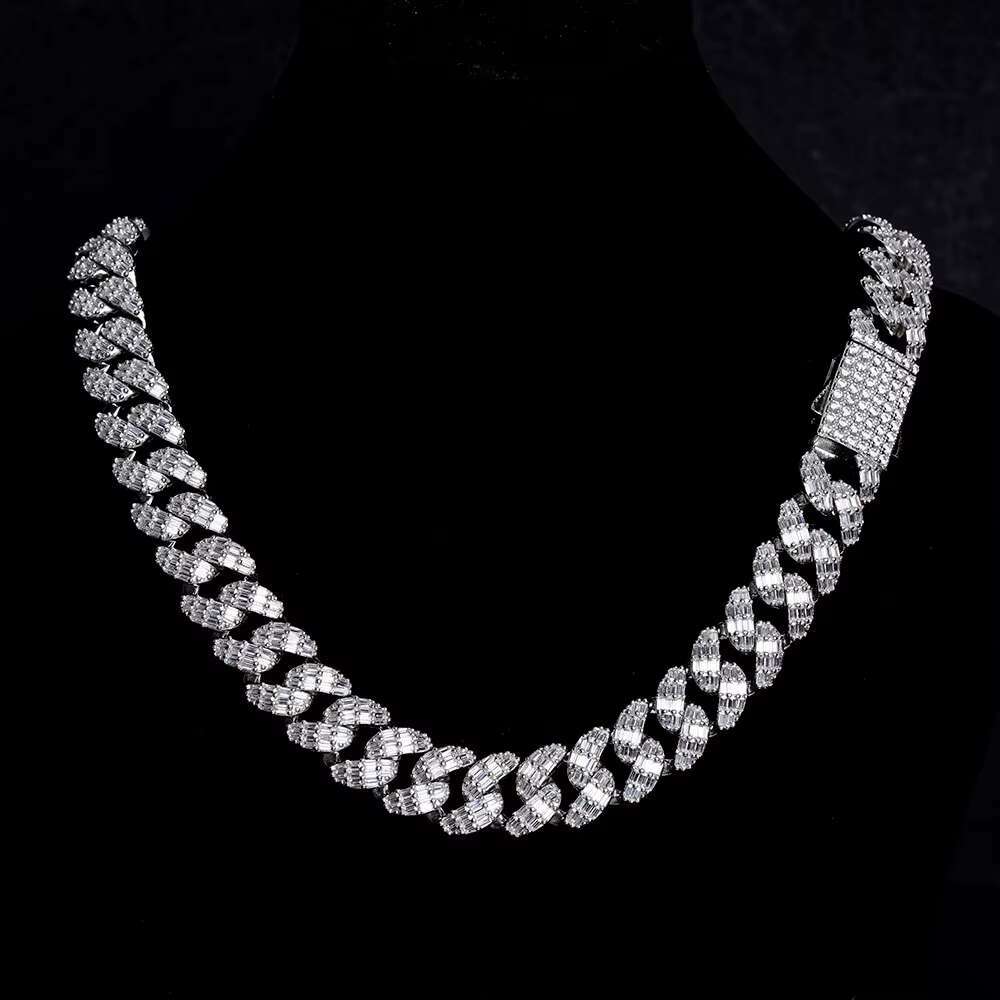 Fashion Hip Hop Reasonable Price Jewelry Purple Box Clasp Zircon Brass Miami Cuban Chain Choker Necklace