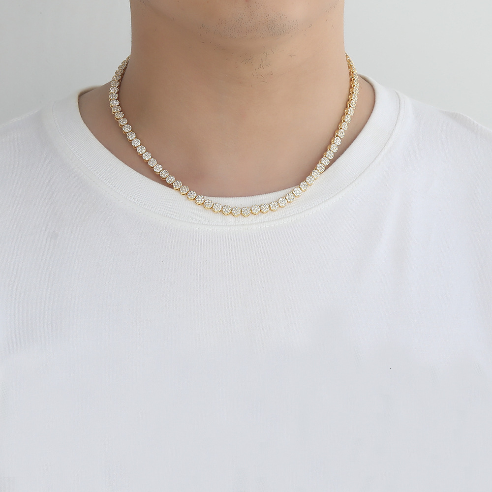 5mm 7mm Hip Hop New In Clustered Round Tennis Chain Necklace Single Row Full Iced Out Cubic Zirconia Rapper Chains 14k Gold Choker Jewelry For Men Wom