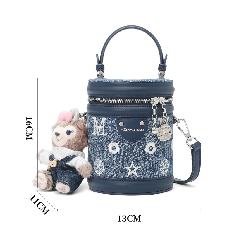 Retro Denim Women's Bucket Bag 2025 Designer Niche Design Handheld Cylindrical Bag Fashionable Texture Single Shoulder Crossbody Bag Wholesale