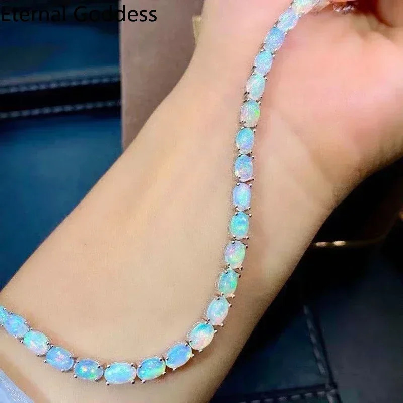 925 Sterling Silver Natural Opal Simple Bracelet Colorful Stone Bracelet Womens Fine Wedding Jewelry 24 Pc 4*6mm Fine Jewelry 250628