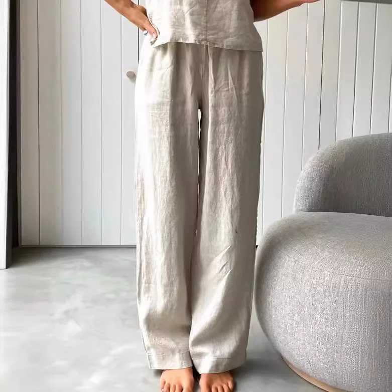 Cotton Linen Womens Suit Slip Vest Wide-leg Pants Suits Female Fashion Casual 2 Piece Sets Home Casual Clothes Ladies Sets 2025 X250704