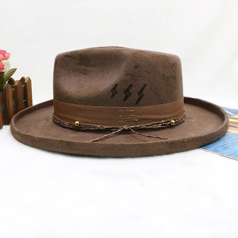 wool cowboy hats men hat felt male fedora with knot felt hat for summer jazz disco hat for men black fedora hat wool hat 250701