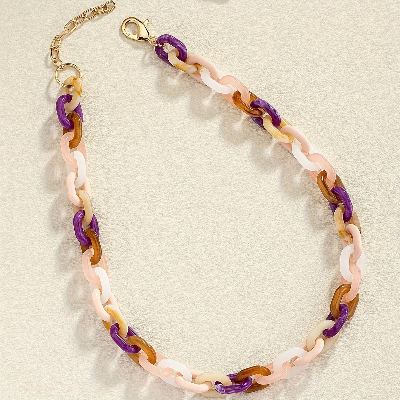 A Fresh Multi-Color Acrylic Chain Necklace With Big Buckle, Exaggerated Style For Young People