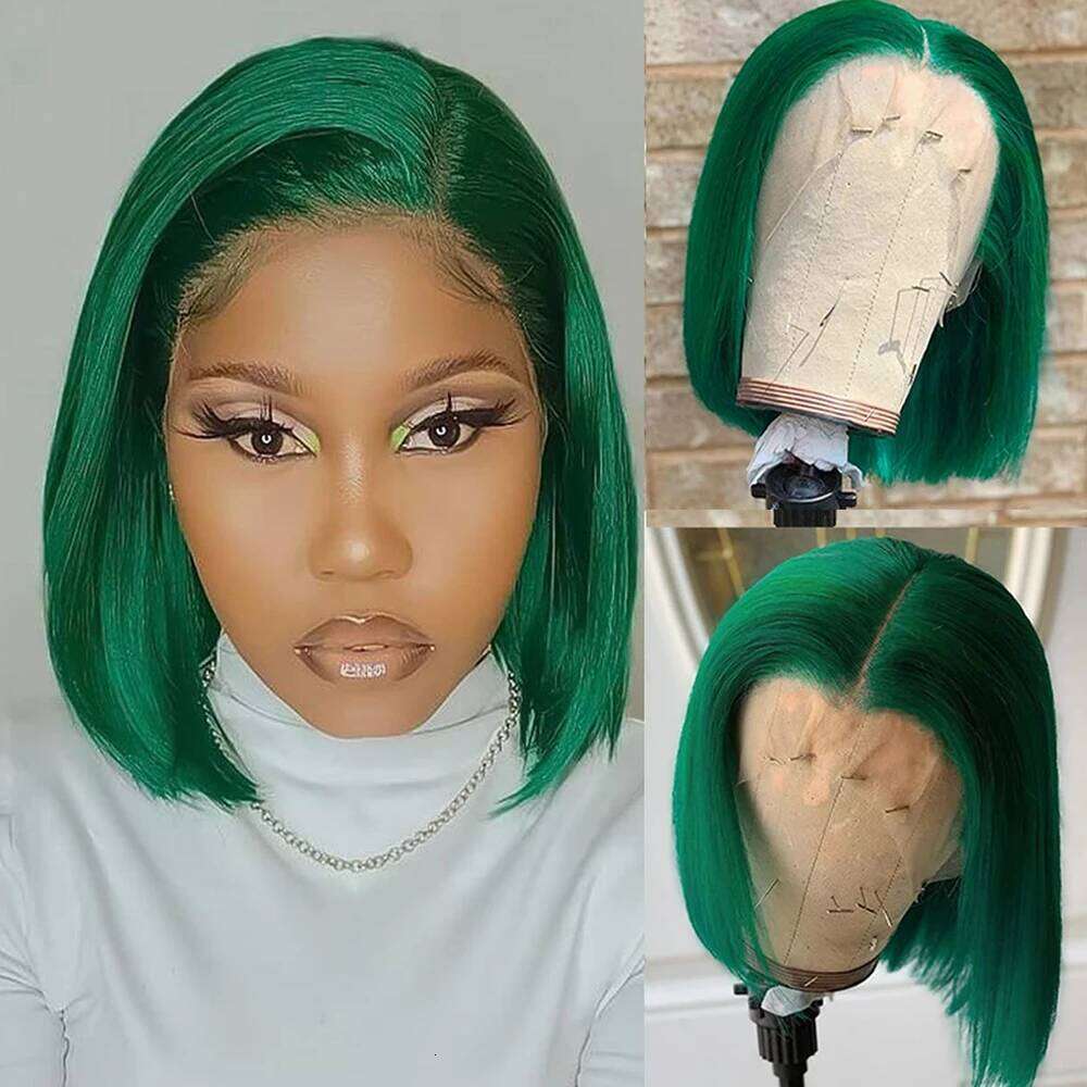 Dark Green HD Frontal Short Bob 13x4 Colored Pink Grey Straight Wig Human Hair Lace Front Wigs