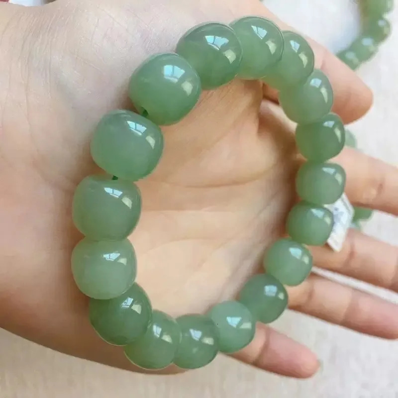 Hetian Jade Bracelet - Pale Green Nephrite Buddhist Beads Old-Cut Roundels 250628