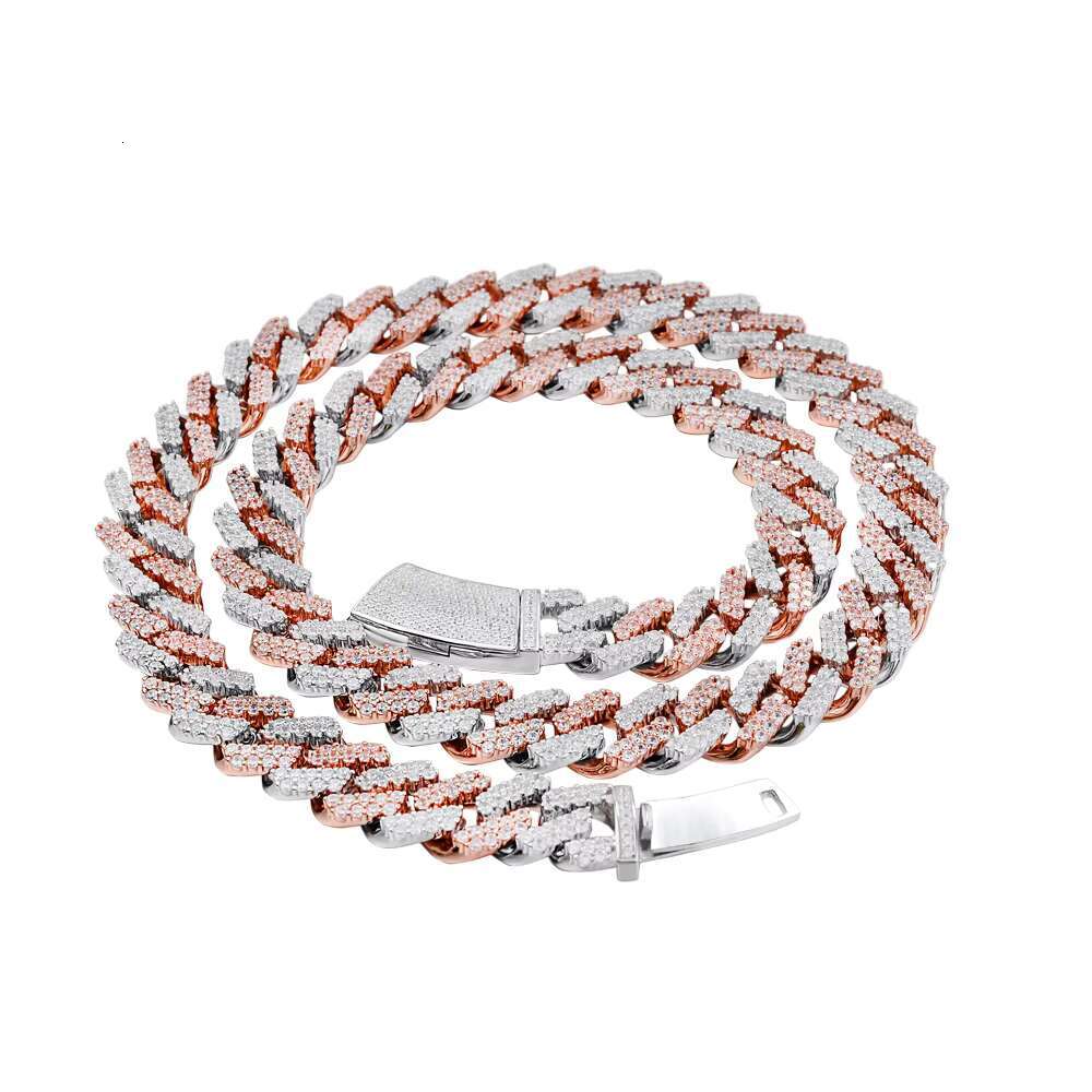 High Quality Rapper Iced Out Vvs Moissanite Diamond 2 Rows 925 Sterling Silver Miami Cuban Chain Gold Plated Necklace