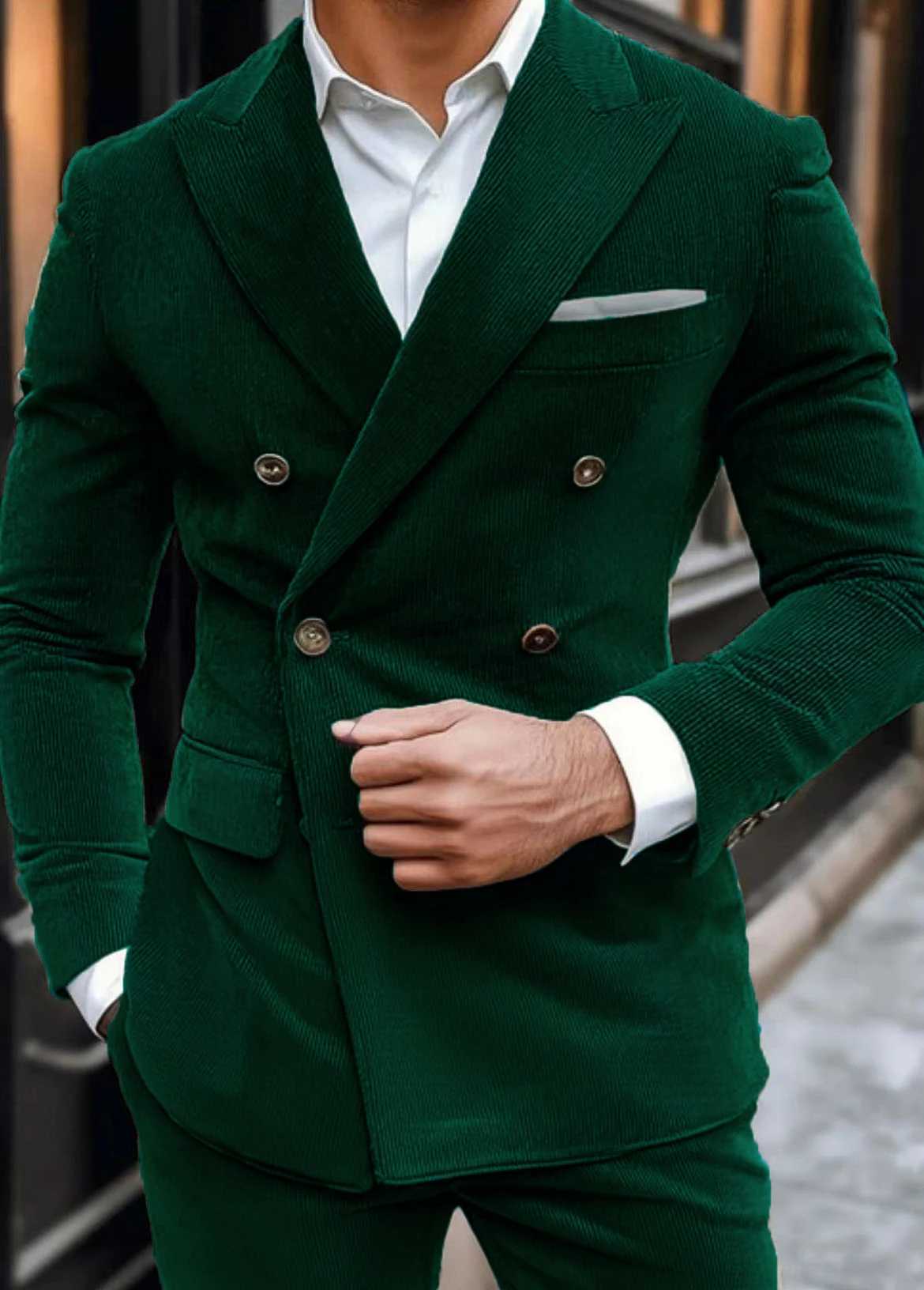 Autumn Winter Mens Suit 2 Piece Corduroy Blazer Pants Set for Business Events Wedding Grooms Banquet Party Custom Tuxedo X250704