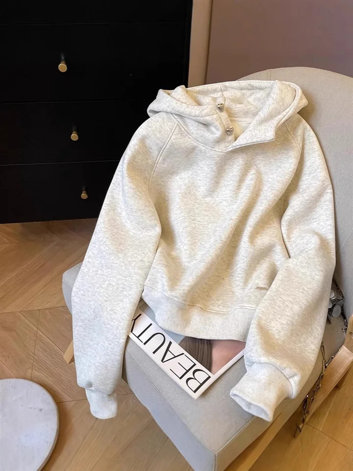 Thickened Pure Cotton Fleece Womens Hoodie Sweatshirt Oversize American High Street Style Autumn Winter Arrival 250704