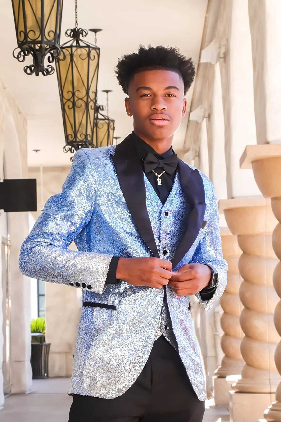 Mens Suit 3 Pieces Sequin Color Shiny Sequin Suit Peak Notch Lapel for Wedding/Party Groom Banquet Nightclub (Blazer+Vest+Pant) X250704