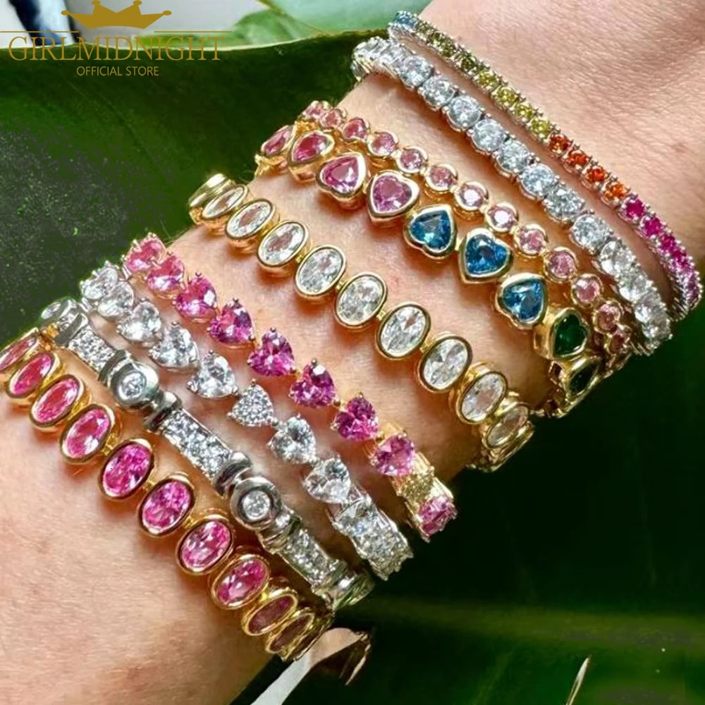 2025 Arrived Tennis Round Cubic Zirconia Bracelet For Women Girl Jewelry Gold Color Rainbow Cz Gorgeous Trendy Bangle 250628