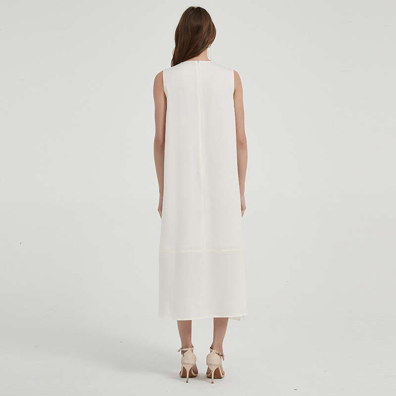 White Skirt Maxi Skirt ACC CRY M White Triacetate Matte Textured Sleeveless Round Neck Long Mermaid Loose Dress Long Skirt