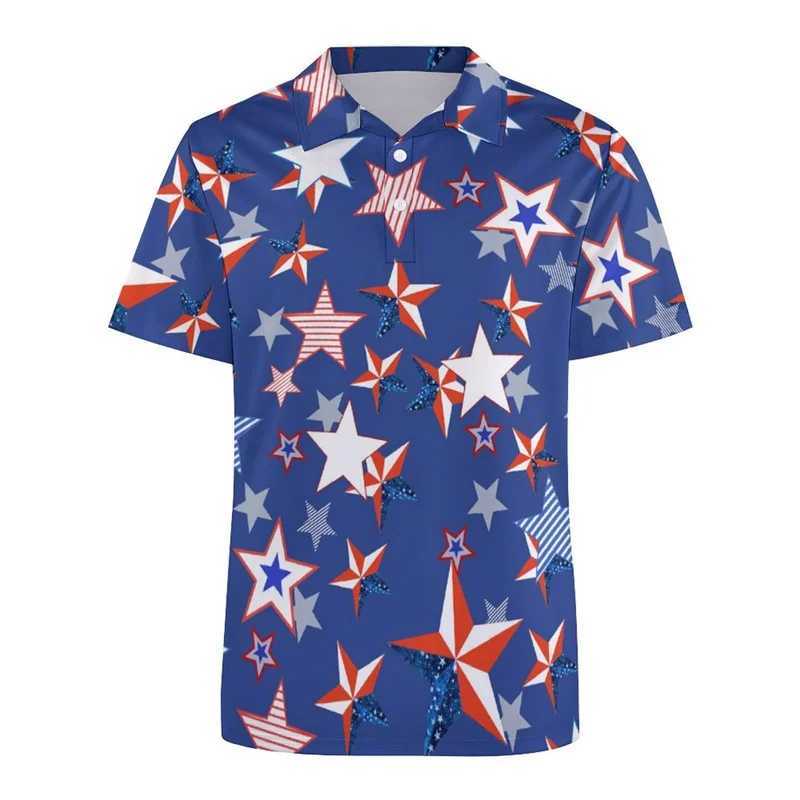 Fashion USA Flag Pattern Polo Shirt For Men 3D Print Short Sleeves T-shirt Hot Sale Street Summer Button Loose Lapel T Shirts W250704