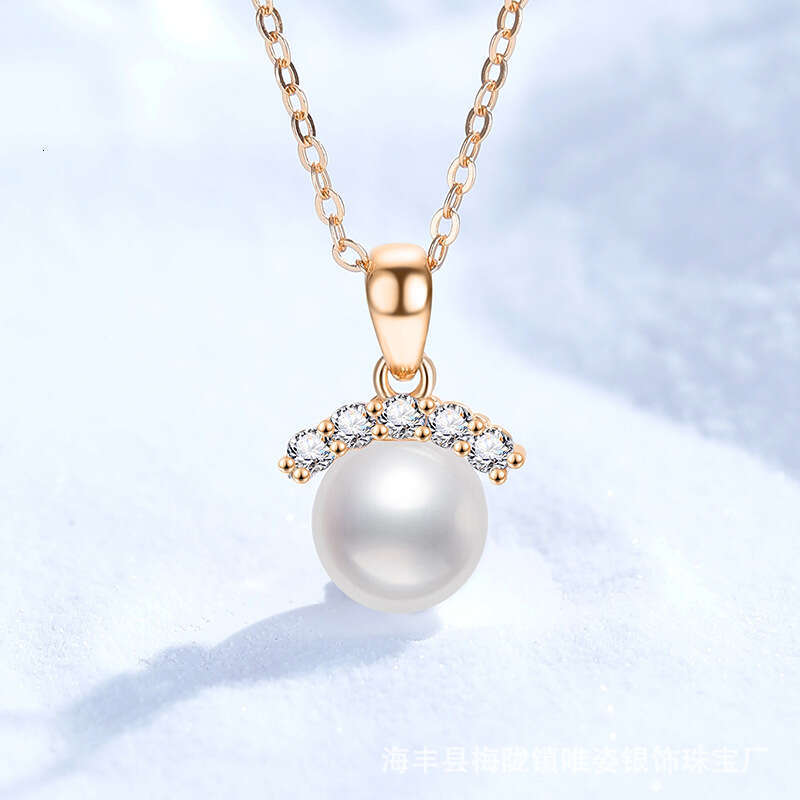 S925 Pure S925ier MoiS925S925anite S925trong Light FreS925hwater Pearl Round EyelaS925h S925tyle Elegant Crown Pendant Necklace for Women 512