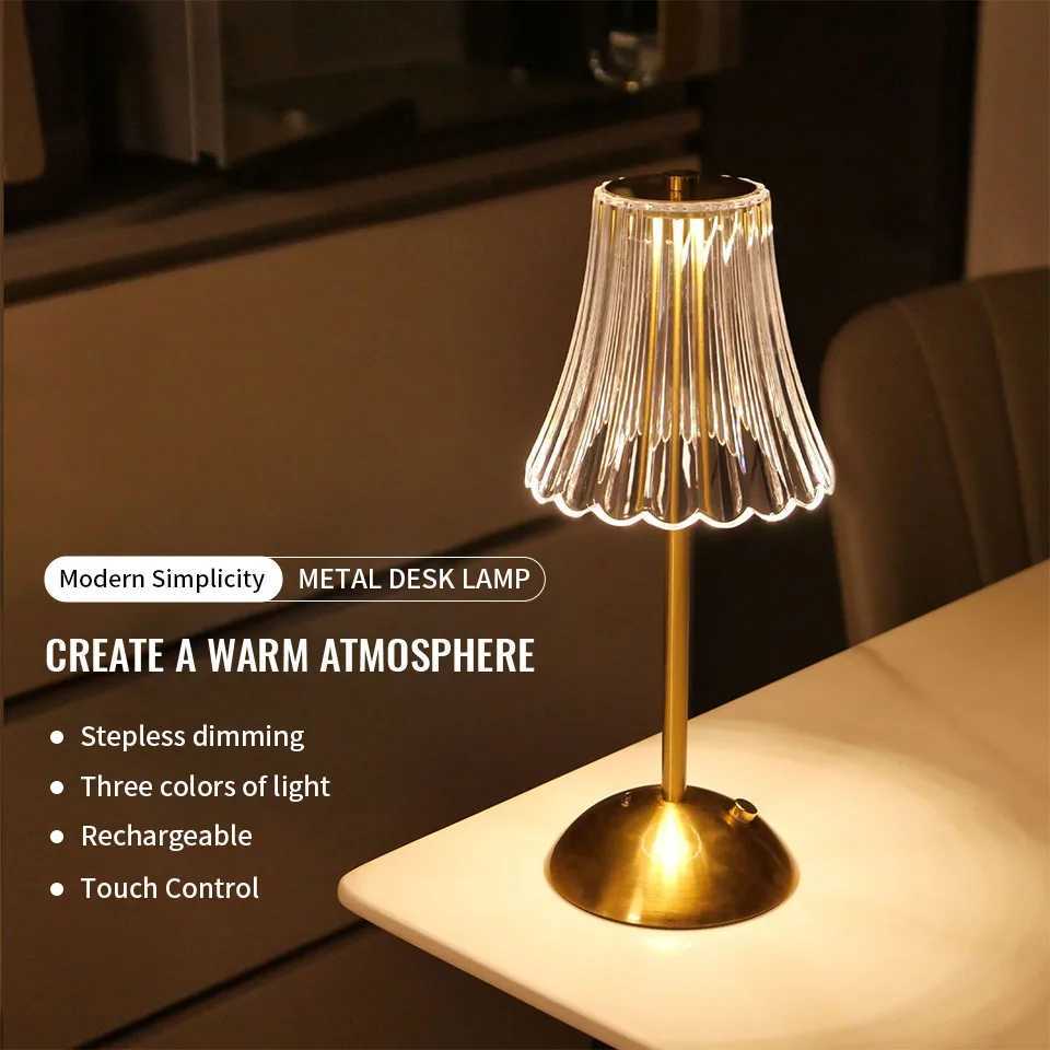 USB Rechargeable LED Table Lamps Touch Dimming Night Light 3 Color Cordless Atmosphere Bedroom Bedside Reading Lamp Decor Light XJ250703