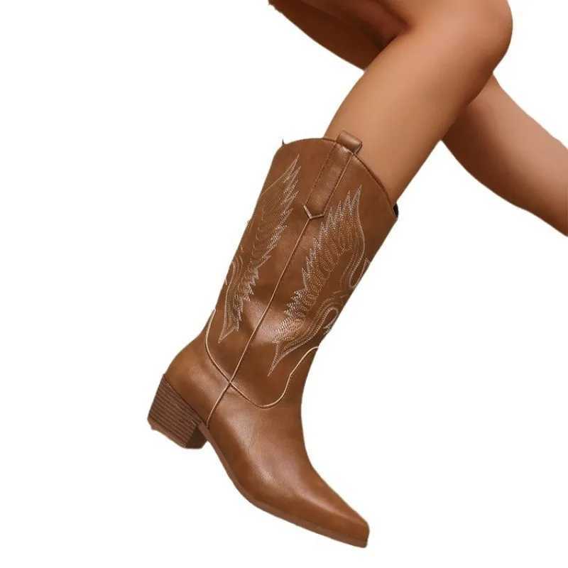 New Fashion Cowgirl High Knee Boots Trend Wedge Heels Embroidered Winter Shoes for Women White Red Cowgirl Cowboy Boots Z250704
