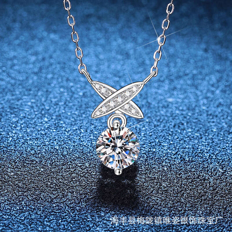 S925 Pure S925ier MoiS925S925anite Necklace for Women, Korean and JapaneS925e S925tyle, Unique DeS925ign, CroS925S925 Bow Pendant, Collarbone Chain 1f