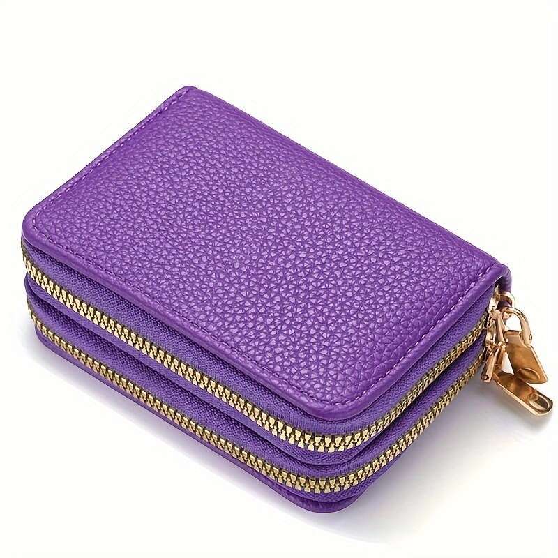 New Women's Short Double Zipper Accordion Card Holder Large Capacity Multi-Card Slot Multi-Function Compact Coin Purse