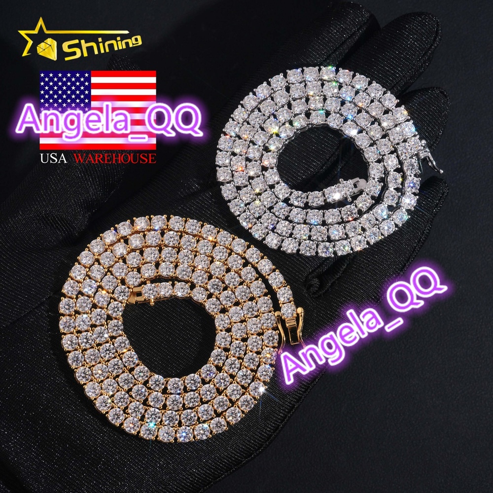 Hip Hop Classic Factory Price Top Quality 925 Silver 4mm VVS Moissanite Diamond Tennis Chain