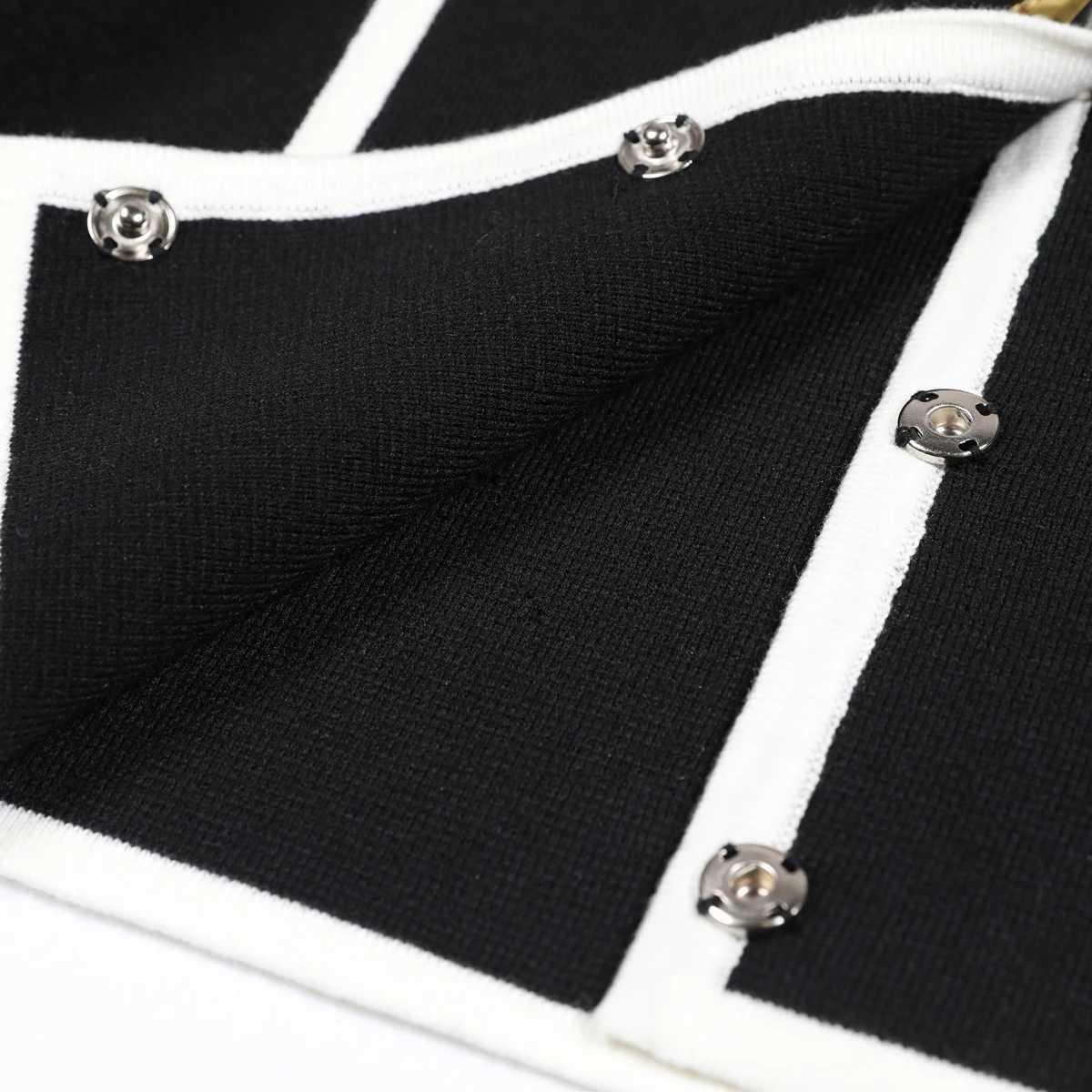 High Quty And Fashionable New Knitted Patchwork Lapel Button Long Slved Cardigan Straight Leg Pants Womens Suit X250704