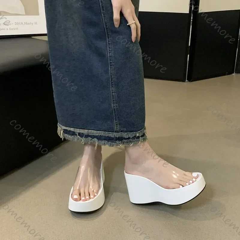 Comemore Summer Chunky Woman Slippers Fashion PVC Transparent Platform Wedges Slides Ladies Casual Outdoor Beach Sandals Shoes W250704