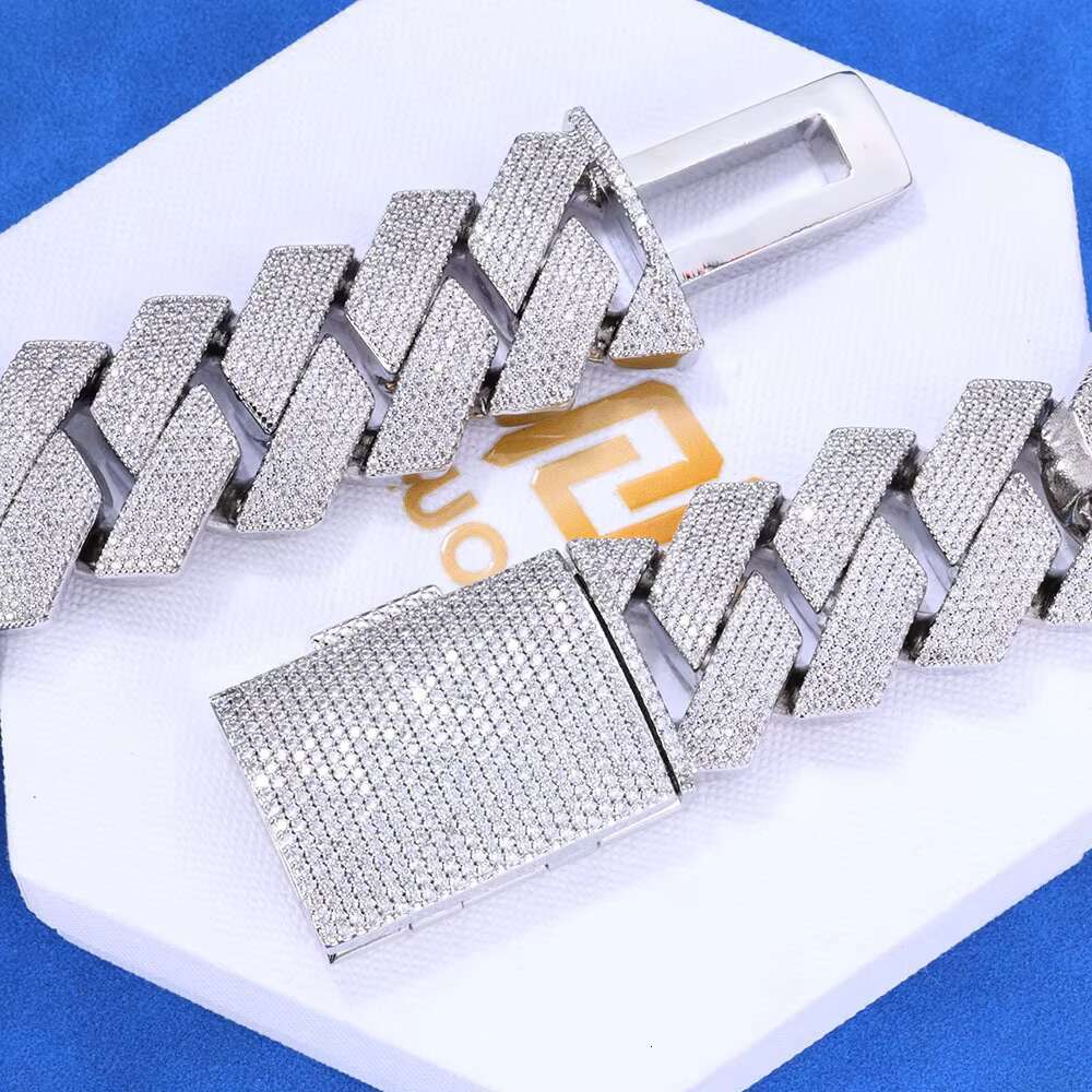 European American High-End S925 Silver Moissanite Diamond Necklace Mens Hip-hop Style Cross-Border Cuban Chain Accessories