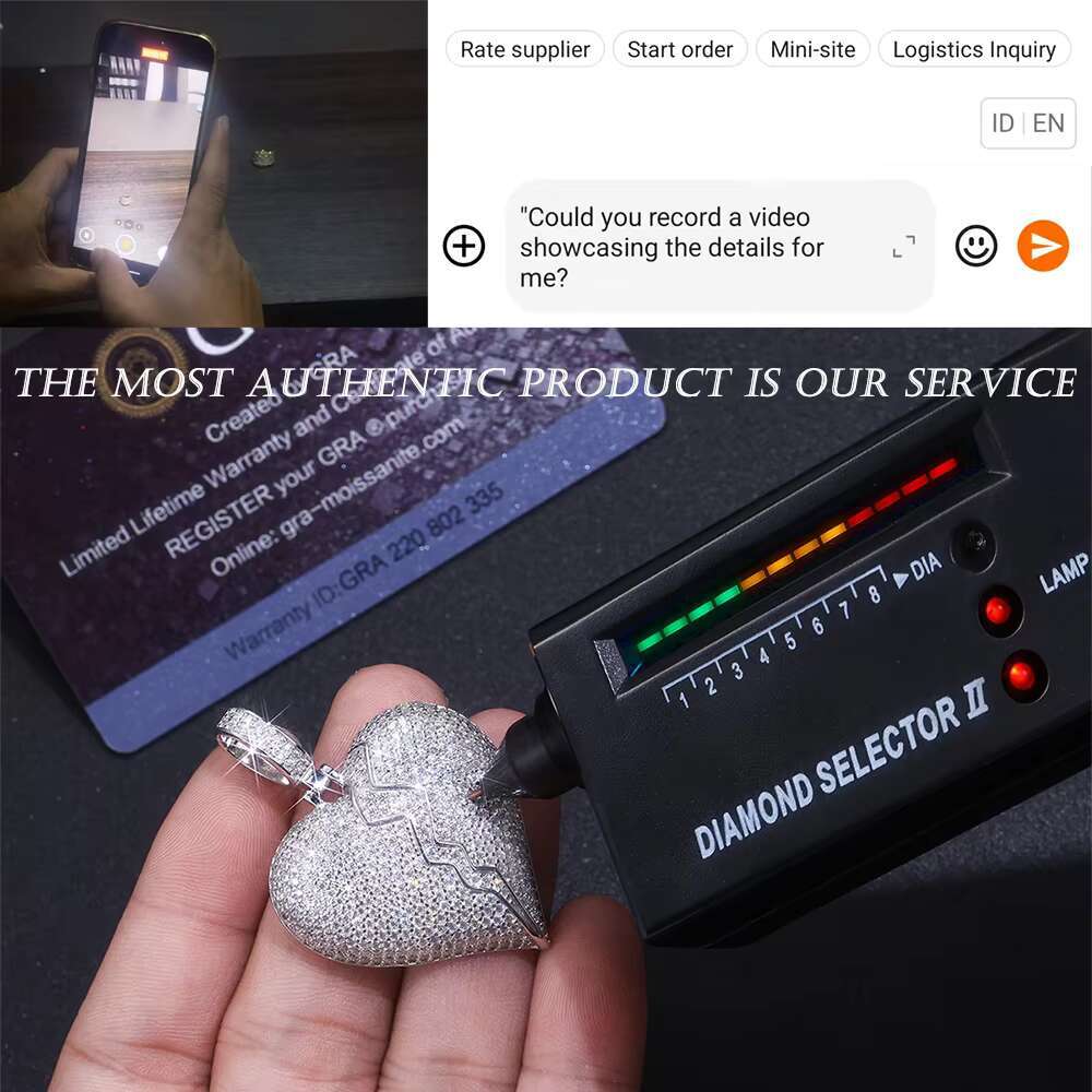 Heart Shaped Moissanite Pendant Necklace 925 Sterling Silver Full Moissanite Pave Design Broken Heart Style 18K Gold Plated