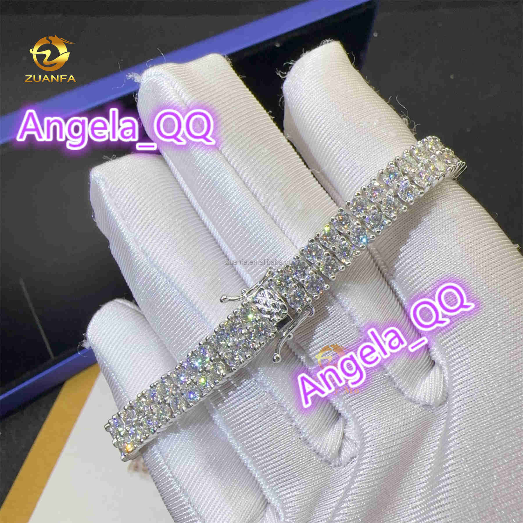 Pass Diamond Tester 3MM Two Rows 925 Silver Iced Out Hip Hop Fire Jewelry Moissanite Diamond Cluster Tennis Chain Bracelet