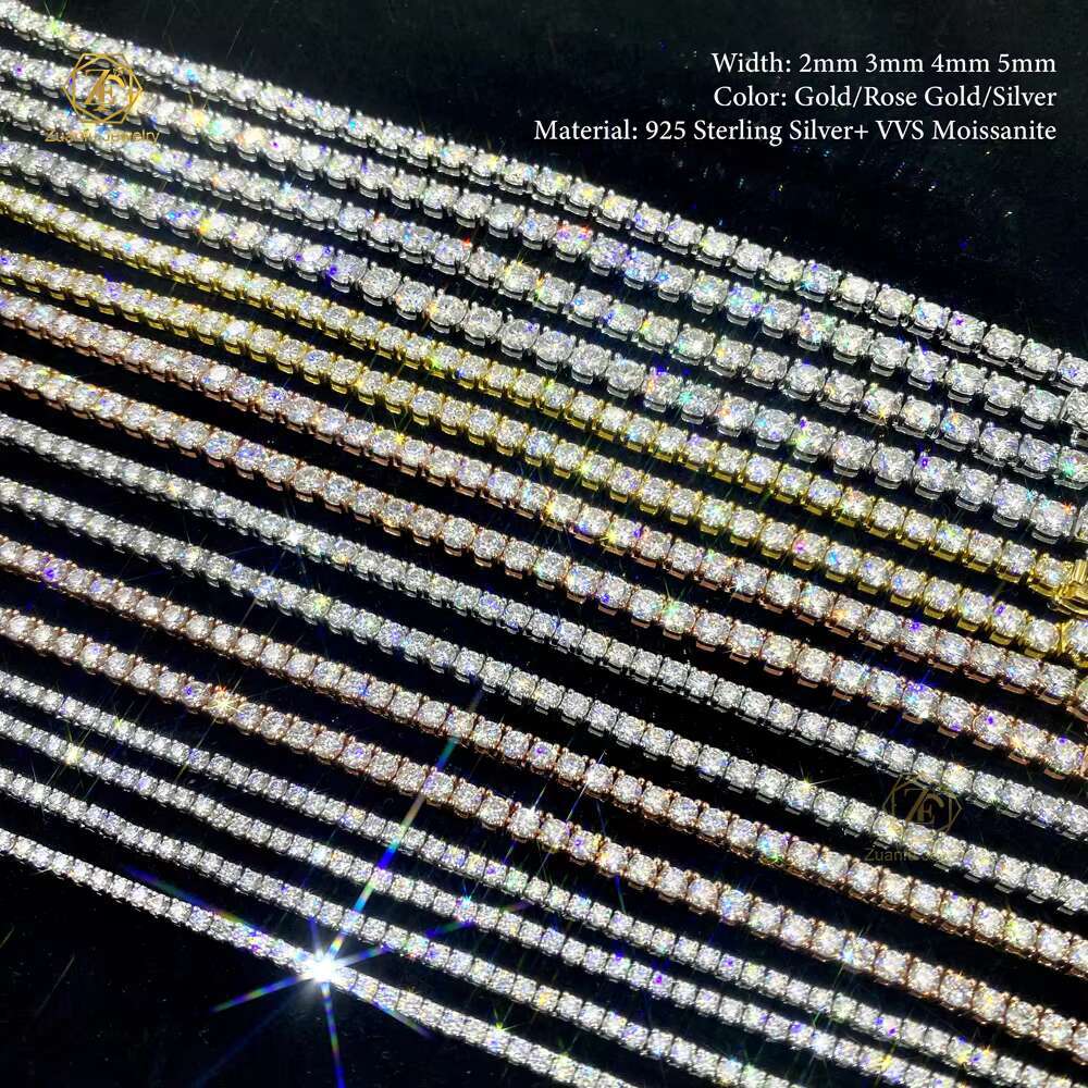 Wholesale Cheapest High Quality Moissanite Chain White/Yellow/Rose Gold Plated 925 Silver Ice Out Moissanite Tennis Chain
