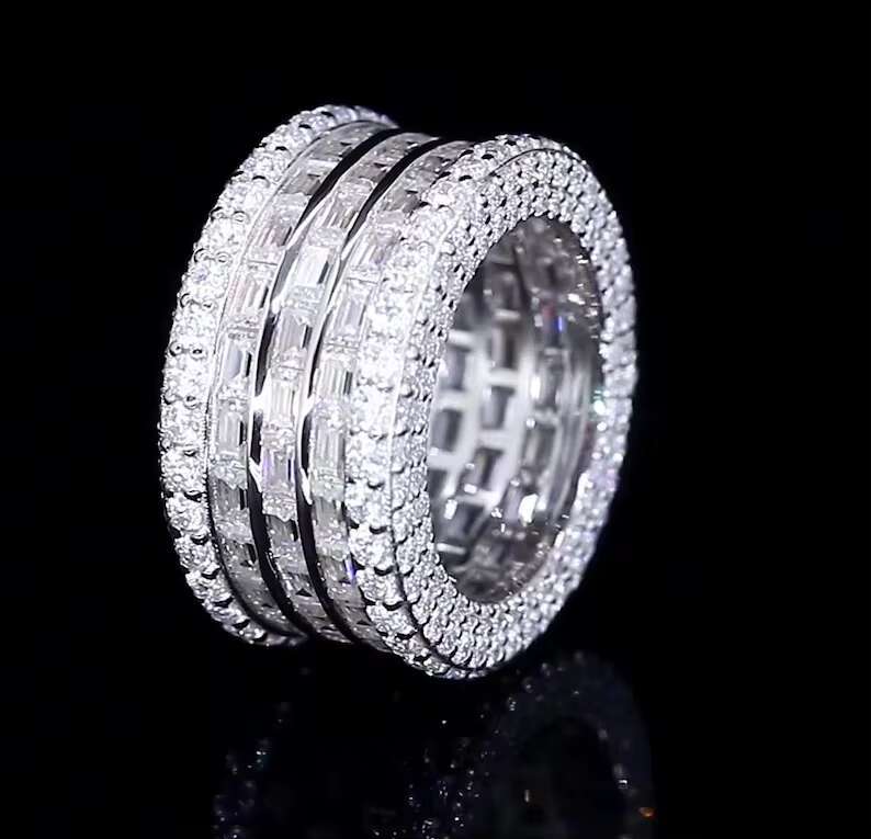 Shine Jewelry Double Layer Moissanite Diamond Hip Hop Ring Pass Diamond Tester VVS 925 Sterling Silver Moissanite Mens Ring