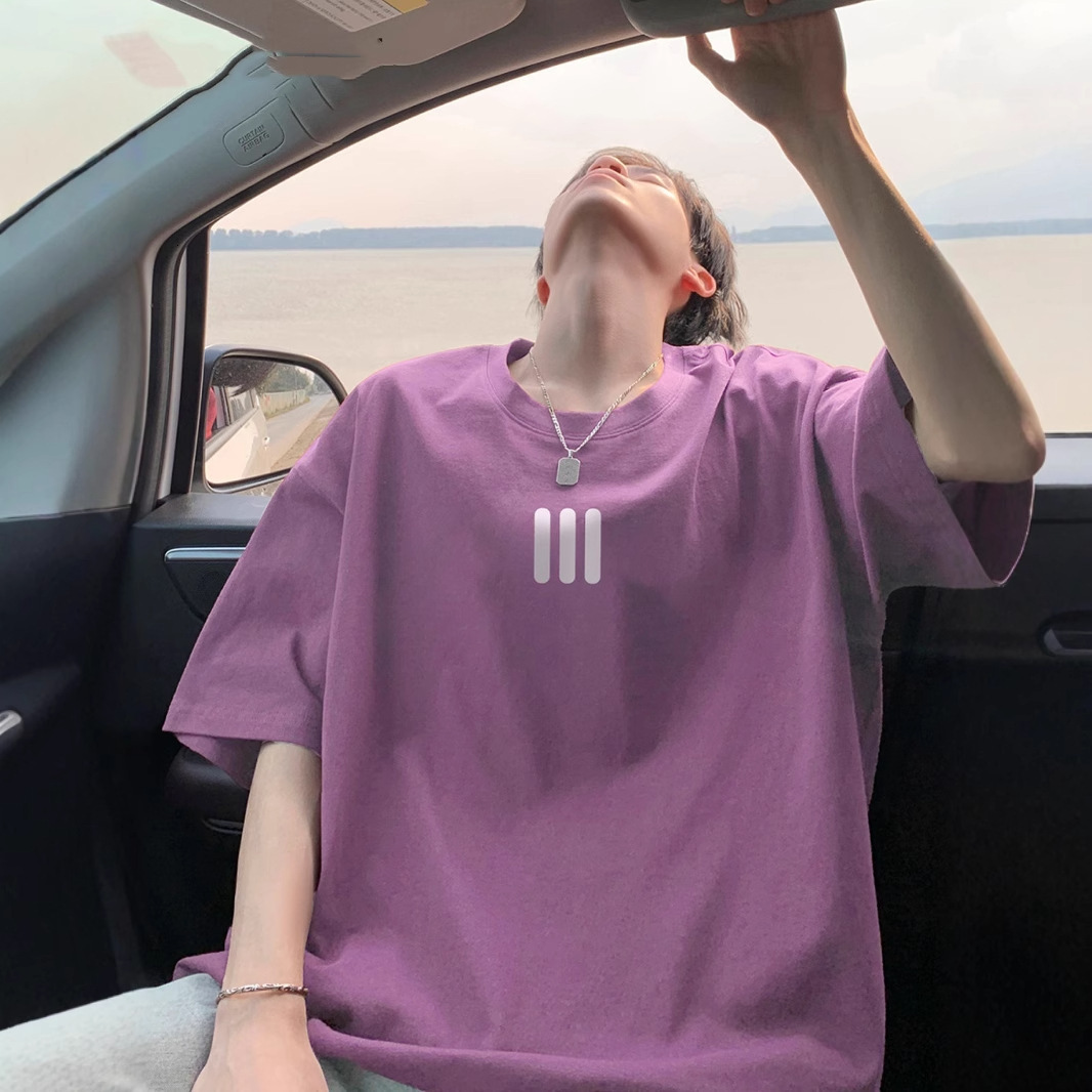 American Style Heavyweight Crew Neck Short Sleeve T-shirt For Men 2025 Summer Designer Short Sleeves Thin Trendy Brand Cool Loose Five-quarter Sleeve 