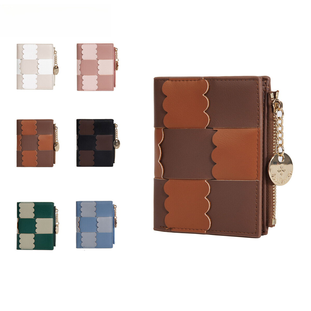 Free Shipping Designer Bag Short PU Versatile Women's Cute Wallet High-end Woven Patchwork Zipper Bag Coin Purse Small Bag