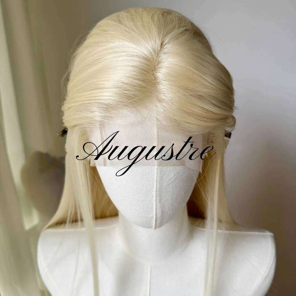 Light Gold 13 * 4 Hand Hook Front Lace Headset, High Temperature Spinning, Long Straight Simulation Hair Wig