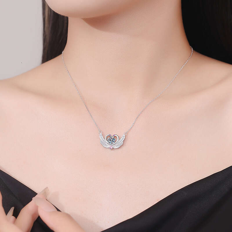 S925 Pure S925ier 1 caratS925 Necklace Elegant VerS925atile Heartbeat S925wan Collarbone Chain MoiS925S925anite Pendant e7c