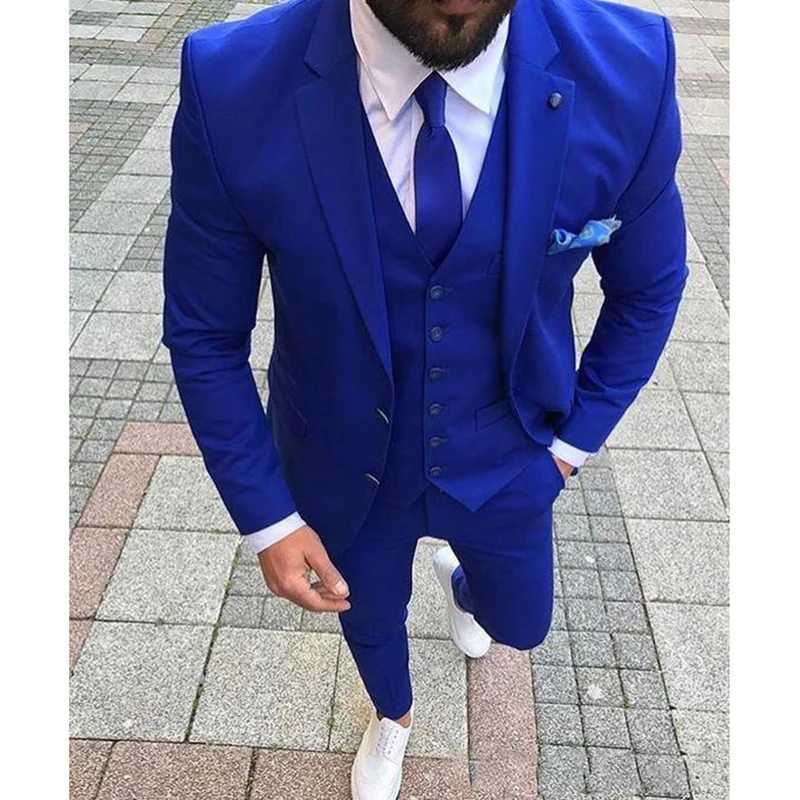 Blue Wedding Mens Suits Custom Slim Fit Groom Tuxedos ShAWl Lapel 3 Piece Jacket Pants Male Blazer (Jacket+Pants+Vest+Tie) X250704