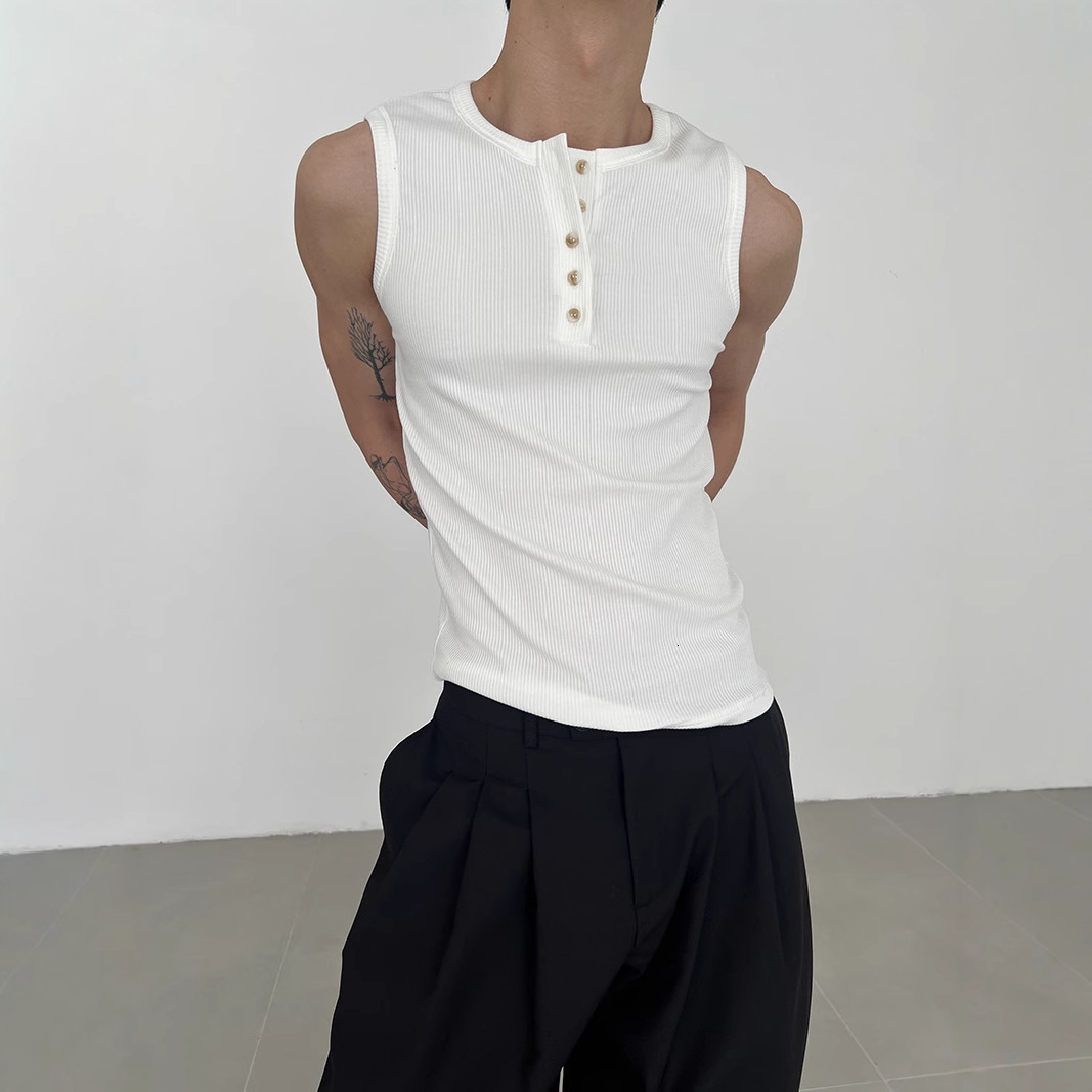 Designer Short Sleeves American Street Style High-end Henry Collar Sports Vest Summer Island Vacation Beach Style