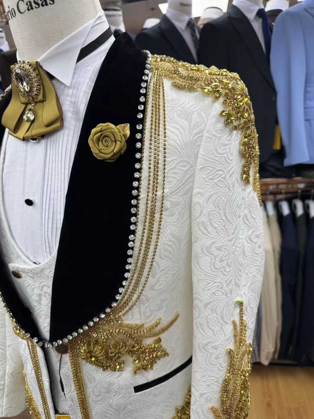 Handsome Dancing Mens 3-pieces Date Suit Set Customized Hot Sale Single Breasted Stylish Jacket Vest Pants Patterned Groom Wear X250704