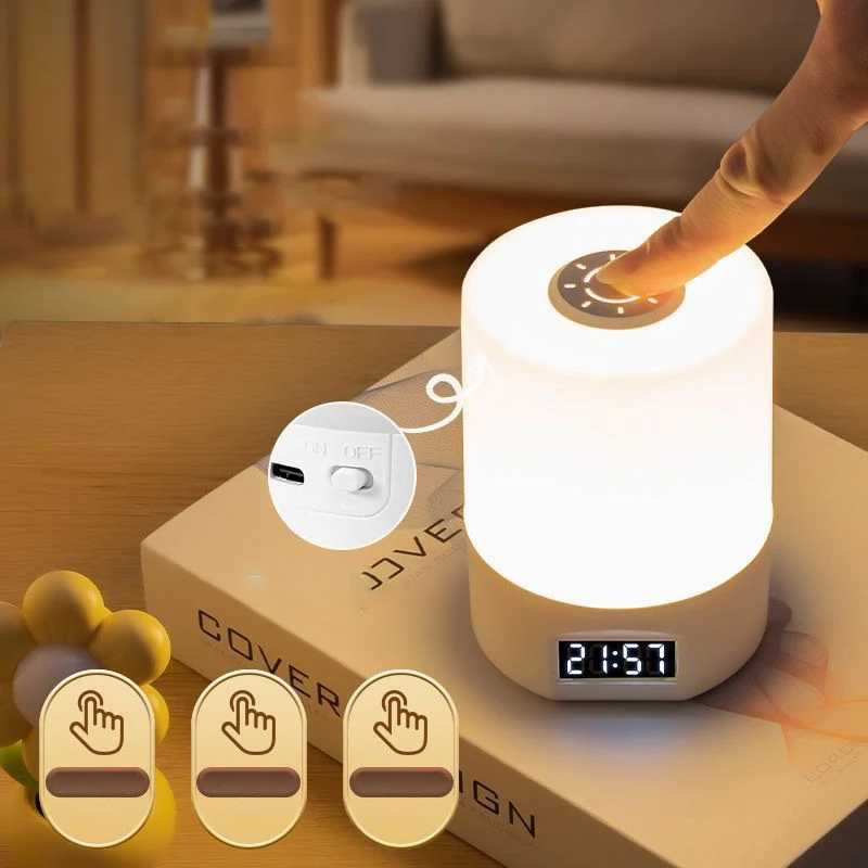 LED Night Light Clock Bedroom Bedside Desk Lamp Touch Baby Feeding Eye Protection Sleep Light Dimmable Charging Touch Desk Lamp XJ250703