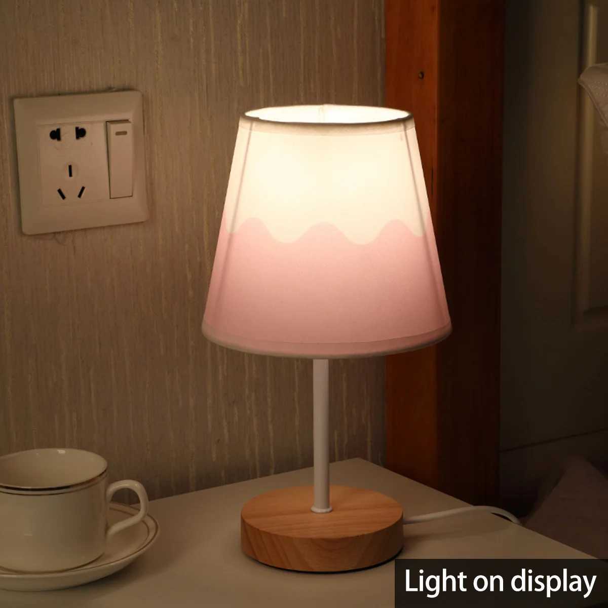 Wooden Table Lamp USB Powered Nightstand Lamp Warm Light Bedside Lamp With Cylinder Lamp Shade Desk Light Bedroom Home DecorXJ250703