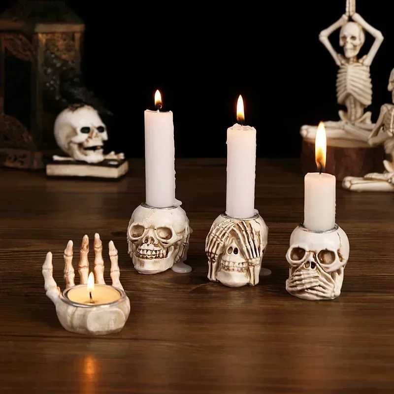 Resin Scary Haunted House Props Candlestick Ghost Skull Witch Hand Skeleton Candle Holders for Halloween Bar Party Decor W250704