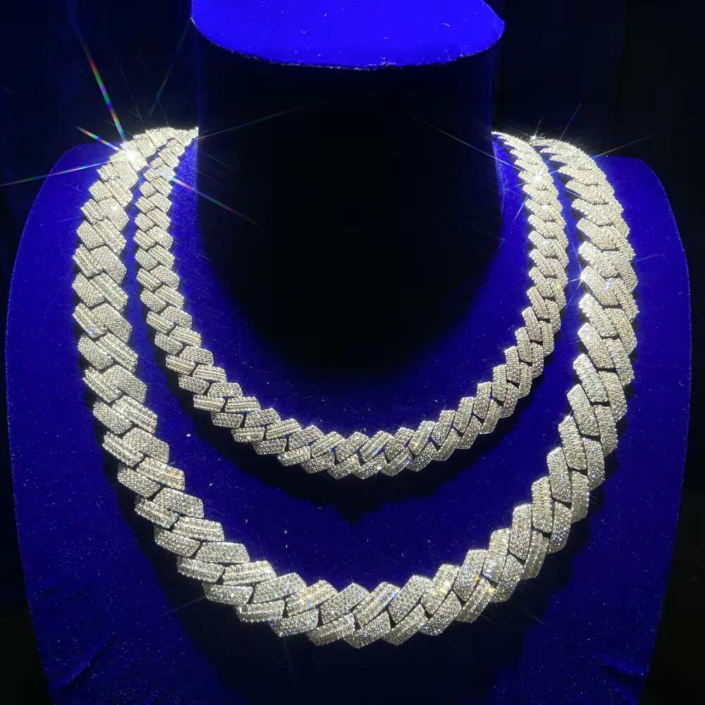 Hiphop Mens Jewelry Round Baguette Cut Wholesale 8mm Silver Cuban Link Moissanite Chain