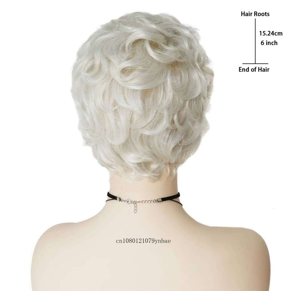 Old Lady Wigs for Women Synthetic White Grandma Cosplay with Bangs Short Curly Pixie Cut Wig Daily Costume Heat Resistant