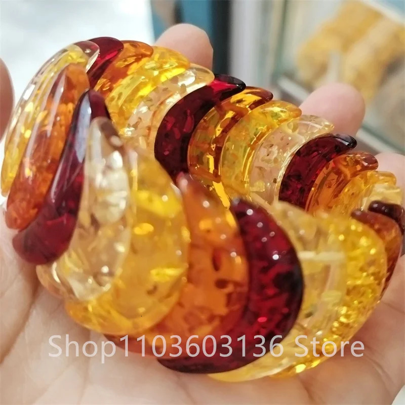 Natural Colorful Amber Bracelet Women Healing Gemstone Fine Jewelry Genuine Baltic Flower Ambers Square Beads Bracelets Bangles 250628