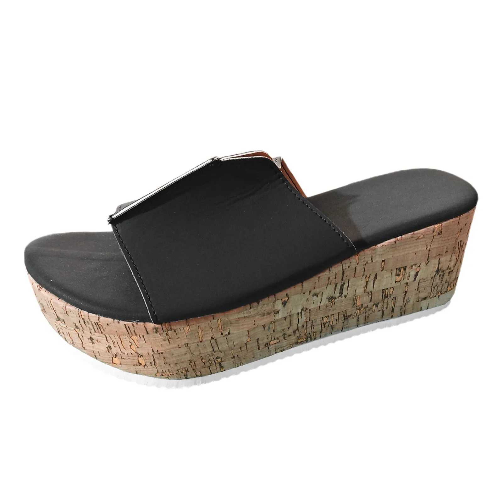 2024 Summer Wedge Slippers for Women Leather Open Toe Beach Shoes Platform Slippers Women Flats Sandals W250704