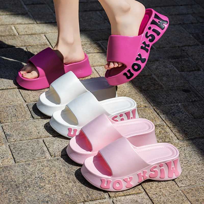 EVA Platform Slippers for Women Summer Letter Print Wedge Heel Sandals Women Fashion Thick Bottom Outdoor Non Slip Beach Slides W250704
