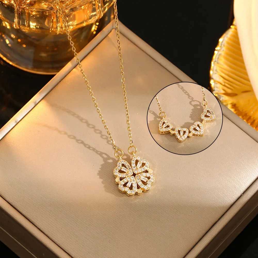 Love Magnetic Pendant Necklace Ladies Clover Necklace Heart Shaped Heart Necklace Lucky 4 In 1 Love Pendant Jewelry Gift Y250704
