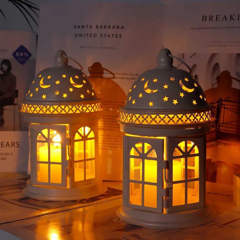 2Pcs Vintage Candle Holder Lanterns White Black Lantern Metal Hanging Candleholder for Indoor Outdoor Weddings Home Decor W250704
