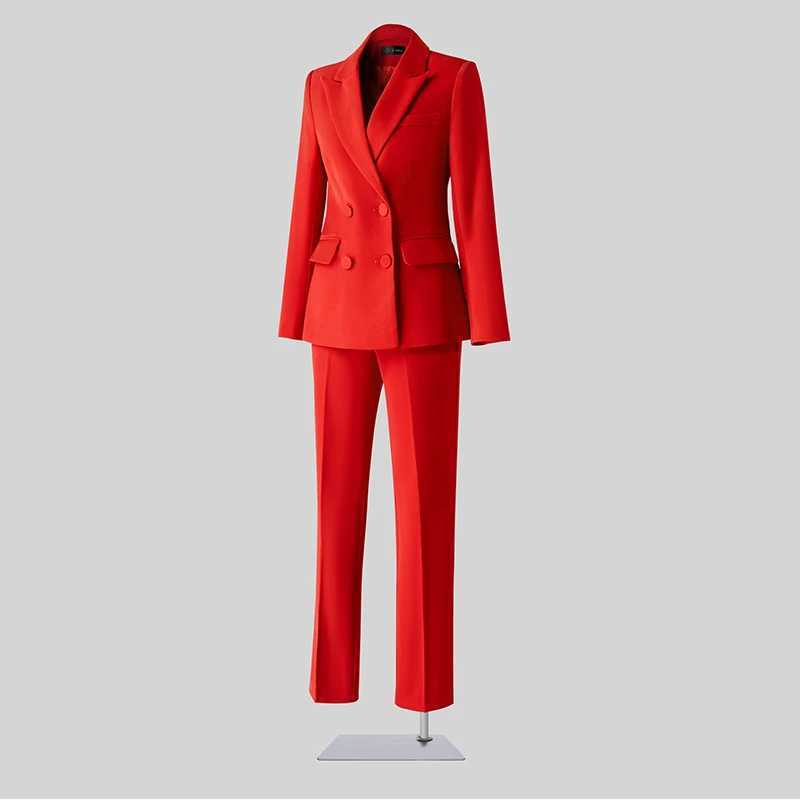 ZJYT Autumn Business Chic Double Breasted Blazer Suit Pant Sets Two Piece Womens Outfit Office Lady Work Wear Trousers Set Red X250704
