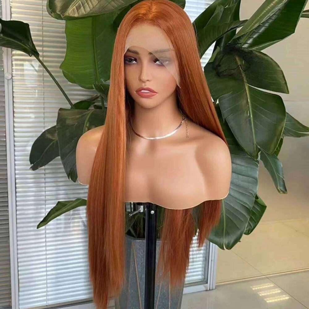 Ginger Long Straight Synthetic Front Glueless Wigs for Women Cosplay Party Dark Orange Hair Lace Frontal Wig Auburn