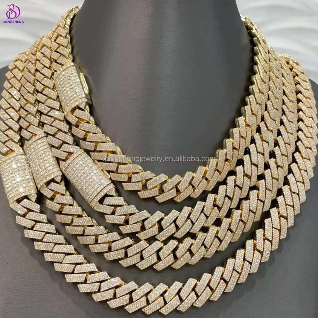 Luxury Jewelry Necklace Moissanite 4 Rows Prong Iced Out Vvs Miami Cuban Link Chain Gold 925 Silver 18mm 20mm Customize 1pcs